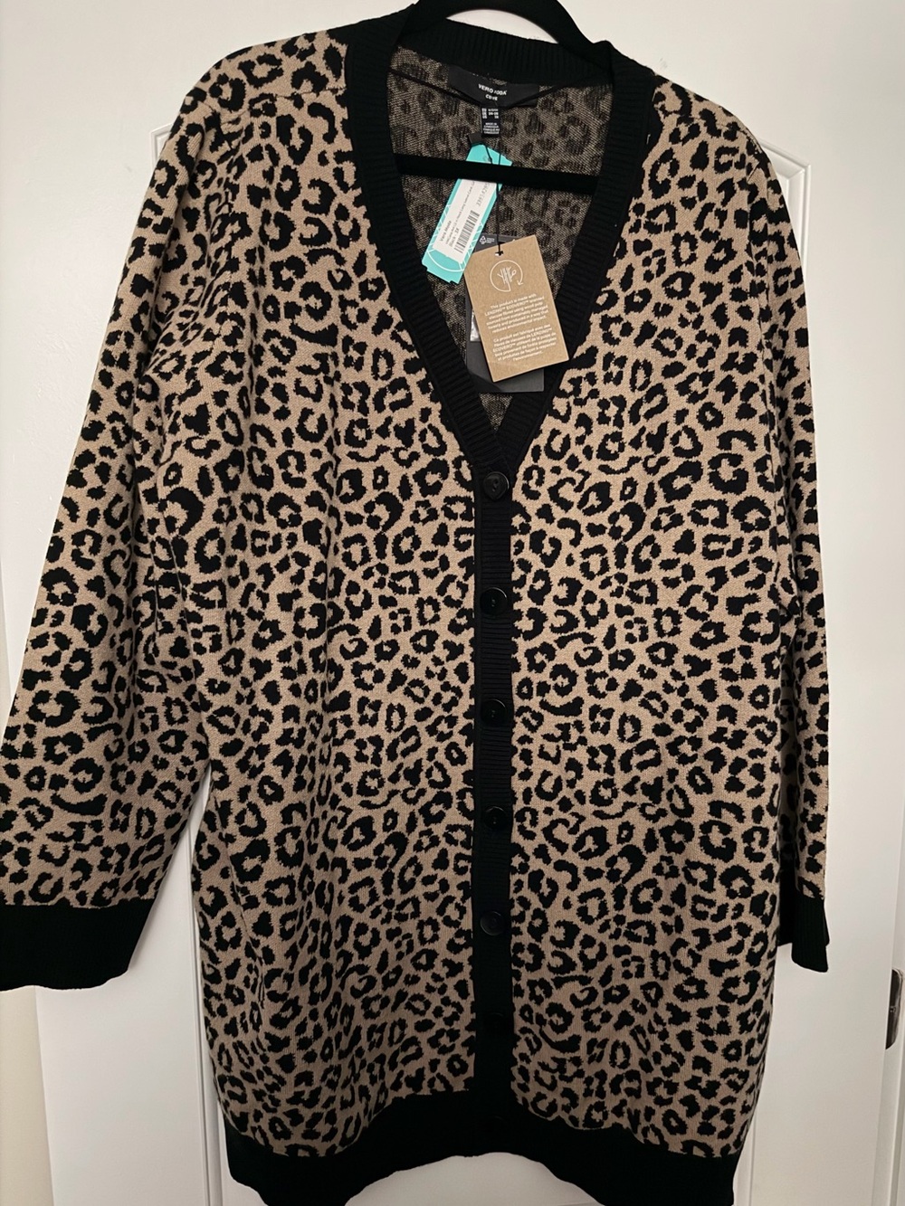 Vero Moda Leopard Print Button-Front Cardigan - Beige and Black